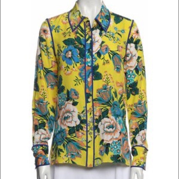 Diane Von Furstenberg Tops - Diane Von Furstenberg DVF Yellow Silk Blouse 8 NWT